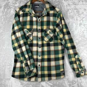 Gorpcore Mens Plaid Fleece‎ Shirt Jacket L Green Yellow Casual Winter